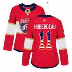 Womens Adidas Florida Panthers 11 Jonathan Huberdeau Authentic Red USA Flag Fashion NHL Jersey 