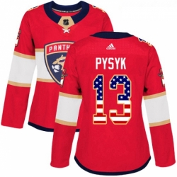 Womens Adidas Florida Panthers 13 Mark Pysyk Authentic Red USA Flag Fashion NHL Jersey 