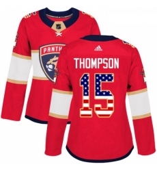 Womens Adidas Florida Panthers 15 Paul Thompson Authentic Red USA Flag Fashion NHL Jersey 