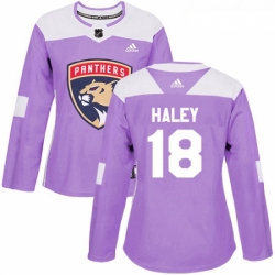 Womens Adidas Florida Panthers 18 Micheal Haley Authentic Purple Fights Cancer Practice NHL Jersey 