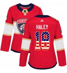 Womens Adidas Florida Panthers 18 Micheal Haley Authentic Red USA Flag Fashion NHL Jersey 