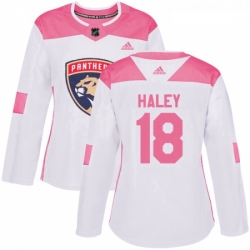 Womens Adidas Florida Panthers 18 Micheal Haley Authentic WhitePink Fashion NHL Jersey 
