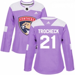 Womens Adidas Florida Panthers 21 Vincent Trocheck Authentic Purple Fights Cancer Practice NHL Jersey 