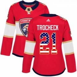 Womens Adidas Florida Panthers 21 Vincent Trocheck Authentic Red USA Flag Fashion NHL Jersey 