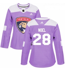 Womens Adidas Florida Panthers 28 Serron Noel Authentic Purple Fights Cancer Practice NHL Jersey 