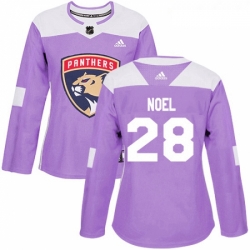 Womens Adidas Florida Panthers 28 Serron Noel Authentic Purple Fights Cancer Practice NHL Jersey 