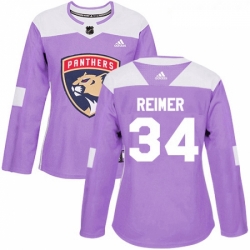 Womens Adidas Florida Panthers 34 James Reimer Authentic Purple Fights Cancer Practice NHL Jersey 