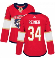 Womens Adidas Florida Panthers 34 James Reimer Authentic Red Home NHL Jersey 