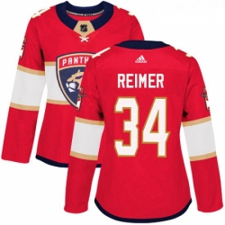 Womens Adidas Florida Panthers 34 James Reimer Authentic Red Home NHL Jersey 