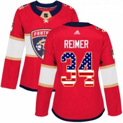 Womens Adidas Florida Panthers 34 James Reimer Authentic Red USA Flag Fashion NHL Jersey 