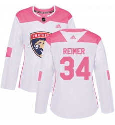 Womens Adidas Florida Panthers 34 James Reimer Authentic WhitePink Fashion NHL Jersey 