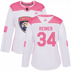 Womens Adidas Florida Panthers 34 James Reimer Authentic WhitePink Fashion NHL Jersey 