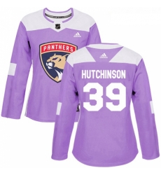 Womens Adidas Florida Panthers 39 Michael Hutchinson Authentic Purple Fights Cancer Practice NHL Jersey 