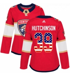 Womens Adidas Florida Panthers 39 Michael Hutchinson Authentic Red USA Flag Fashion NHL Jersey 