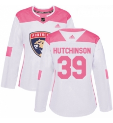 Womens Adidas Florida Panthers 39 Michael Hutchinson Authentic White Pink Fashion NHL Jersey 