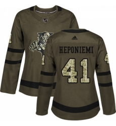 Womens Adidas Florida Panthers 41 Aleksi Heponiemi Authentic Green Salute to Service NHL Jersey 