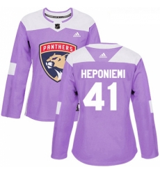 Womens Adidas Florida Panthers 41 Aleksi Heponiemi Authentic Purple Fights Cancer Practice NHL Jersey 