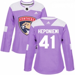 Womens Adidas Florida Panthers 41 Aleksi Heponiemi Authentic Purple Fights Cancer Practice NHL Jersey 
