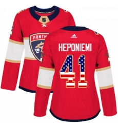 Womens Adidas Florida Panthers 41 Aleksi Heponiemi Authentic Red USA Flag Fashion NHL Jersey 