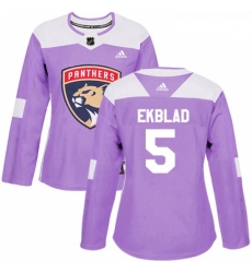 Womens Adidas Florida Panthers 5 Aaron Ekblad Authentic Purple Fights Cancer Practice NHL Jersey 