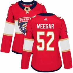 Womens Adidas Florida Panthers 52 MacKenzie Weegar Authentic Red Home NHL Jersey 