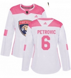 Womens Adidas Florida Panthers 6 Alex Petrovic Authentic WhitePink Fashion NHL Jersey 