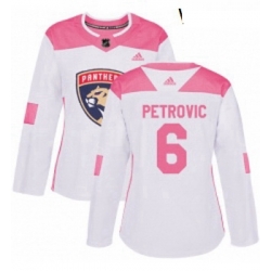 Womens Adidas Florida Panthers 6 Alex Petrovic Authentic WhitePink Fashion NHL Jersey 