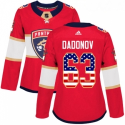 Womens Adidas Florida Panthers 63 Evgenii Dadonov Authentic Red USA Flag Fashion NHL Jersey 