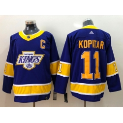 Men Los Angeles Kings 11 Anze Kopitar Purple C Patch Adidas 2020 21 Reverse Retro Alternate NHL Jersey