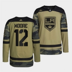 Men Los Angeles Kings 12 Trevor Moore 2022 Camo Military Appreciation Night Stitched jersey