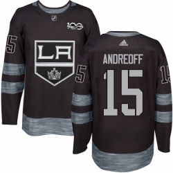 Mens Adidas Los Angeles Kings 15 Andy Andreoff Authentic Black 1917 2017 100th Anniversary NHL Jersey 
