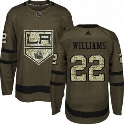 Mens Adidas Los Angeles Kings 22 Tiger Williams Authentic Green Salute to Service NHL Jersey 