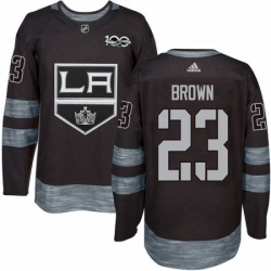 Mens Adidas Los Angeles Kings 23 Dustin Brown Authentic Black 1917 2017 100th Anniversary NHL Jersey 