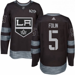 Mens Adidas Los Angeles Kings 5 Christian Folin Authentic Black 1917 2017 100th Anniversary NHL Jersey 