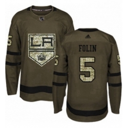 Mens Adidas Los Angeles Kings 5 Christian Folin Authentic Green Salute to Service NHL Jersey 