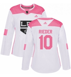 Womens Adidas Los Angeles Kings 10 Tobias Rieder Authentic White Pink Fashion NHL Jersey 