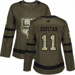 Womens Adidas Los Angeles Kings 11 Anze Kopitar Authentic Green Salute to Service NHL Jersey 