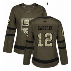 Womens Adidas Los Angeles Kings 12 Marian Gaborik Authentic Green Salute to Service NHL Jersey 