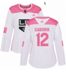 Womens Adidas Los Angeles Kings 12 Marian Gaborik Authentic WhitePink Fashion NHL Jersey 