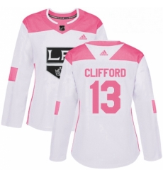 Womens Adidas Los Angeles Kings 13 Kyle Clifford Authentic WhitePink Fashion NHL Jersey 