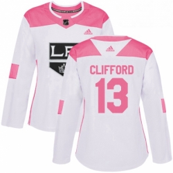 Womens Adidas Los Angeles Kings 13 Kyle Clifford Authentic WhitePink Fashion NHL Jersey 