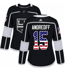 Womens Adidas Los Angeles Kings 15 Andy Andreoff Authentic Black USA Flag Fashion NHL Jersey 