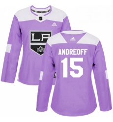 Womens Adidas Los Angeles Kings 15 Andy Andreoff Authentic Purple Fights Cancer Practice NHL Jersey 