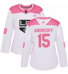 Womens Adidas Los Angeles Kings 15 Andy Andreoff Authentic WhitePink Fashion NHL Jersey 