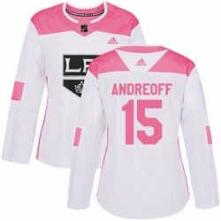 Womens Adidas Los Angeles Kings 15 Andy Andreoff Authentic WhitePink Fashion NHL Jersey 