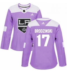 Womens Adidas Los Angeles Kings 17 Jonny Brodzinski Authentic Purple Fights Cancer Practice NHL Jersey 