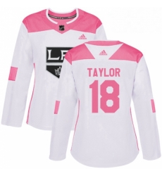Womens Adidas Los Angeles Kings 18 Dave Taylor Authentic WhitePink Fashion NHL Jersey 