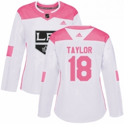Womens Adidas Los Angeles Kings 18 Dave Taylor Authentic WhitePink Fashion NHL Jersey 