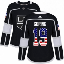 Womens Adidas Los Angeles Kings 19 Butch Goring Authentic Black USA Flag Fashion NHL Jersey 