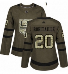 Womens Adidas Los Angeles Kings 20 Luc Robitaille Authentic Green Salute to Service NHL Jersey 